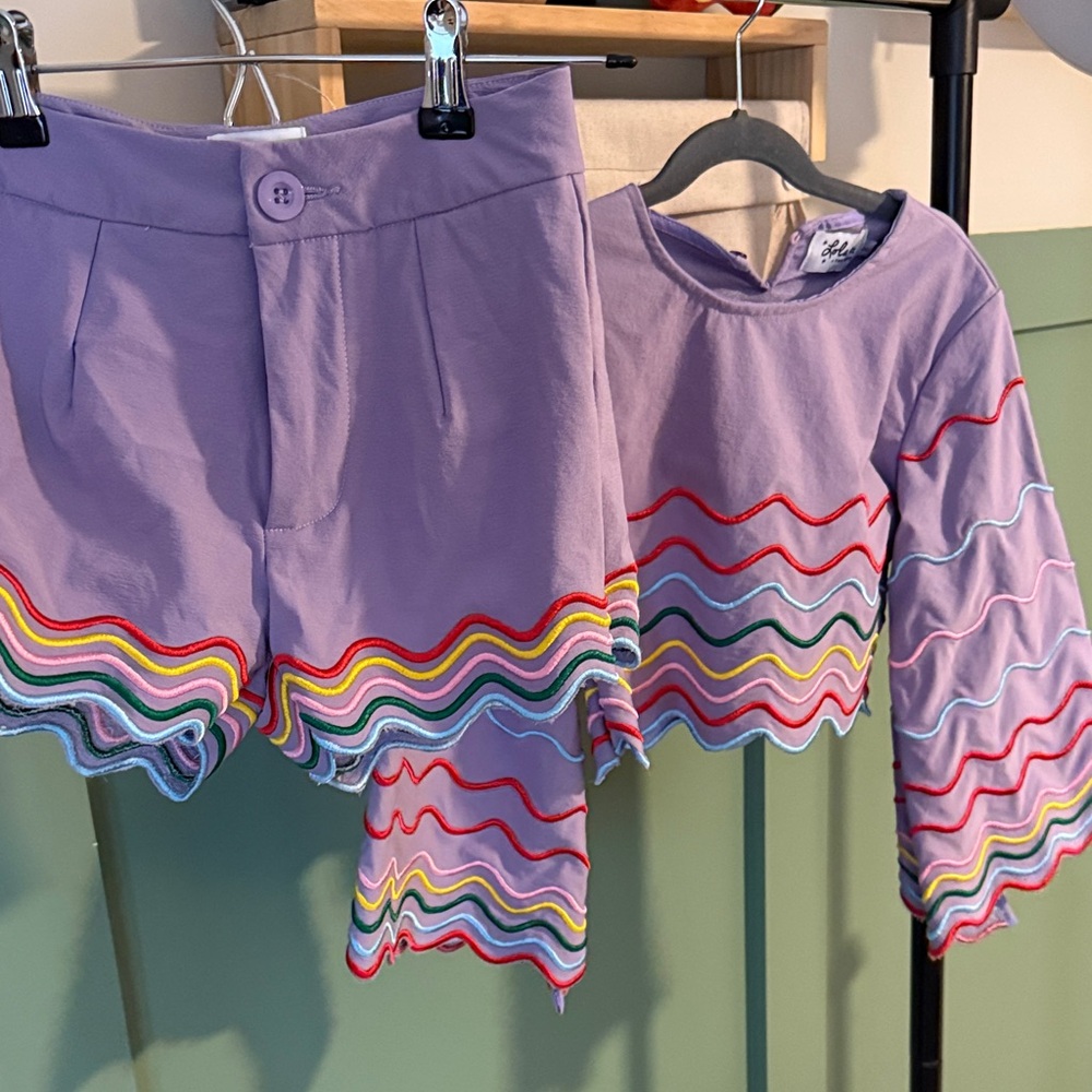Lola + The Boys Lavender Top & shorts with Rainbow Waves